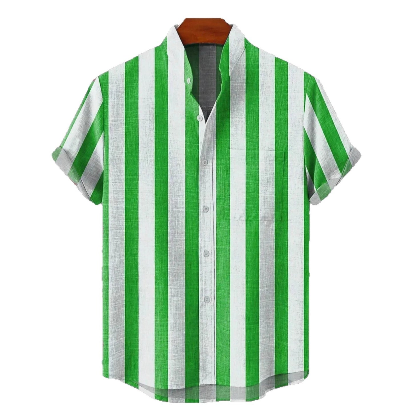 Men's Stand Collar Contrast Color Striped Casual Cool Versatile Short Sleeve